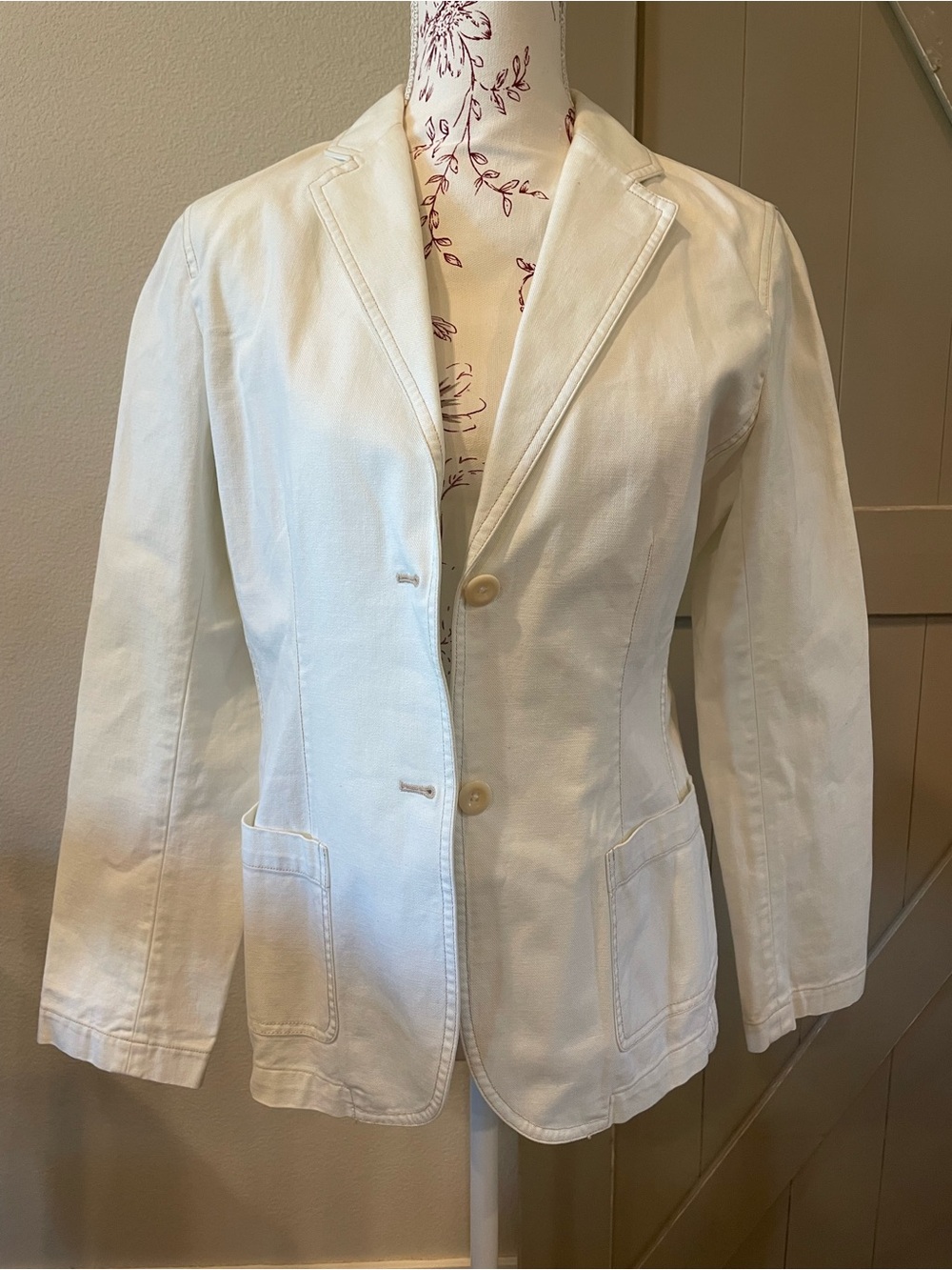 Lands' End White Cotton Tailored Blazer